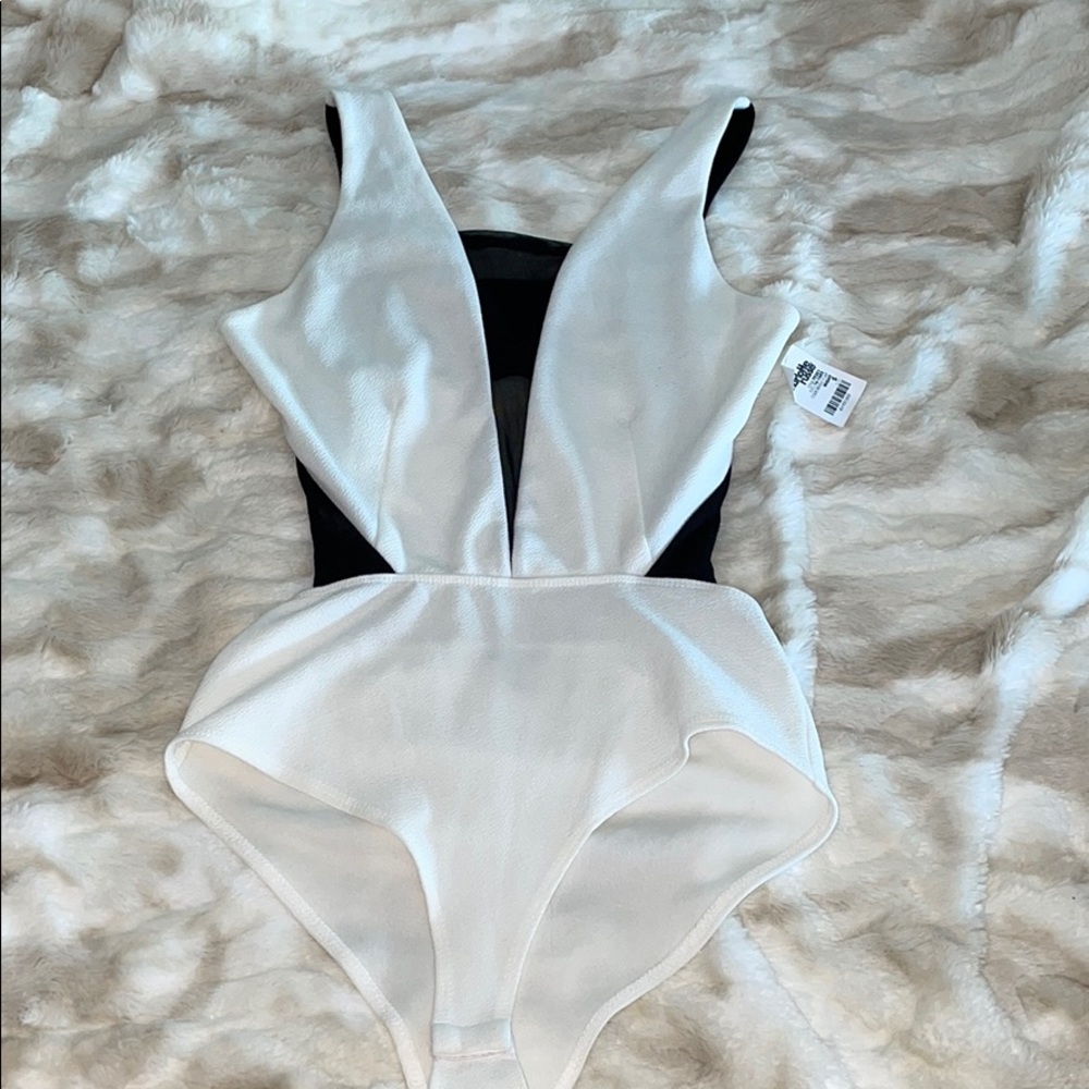 NWT  White & Black Sexy mesh open back bodysuit